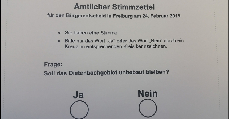 Bürgerentscheid Dietenbach, Stimmzettel