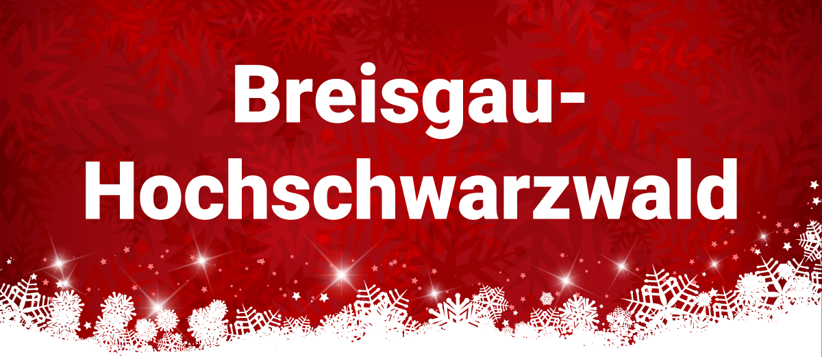 Roter Hintergrund mit Schneeflocken und Eis, Übersicht der Weihnachtsmärkte aus der jeweiligen Region