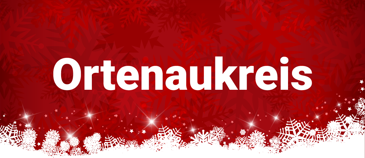 Roter Hintergrund mit Schneeflocken und Eis, Übersicht der Weihnachtsmärkte aus der jeweiligen Region